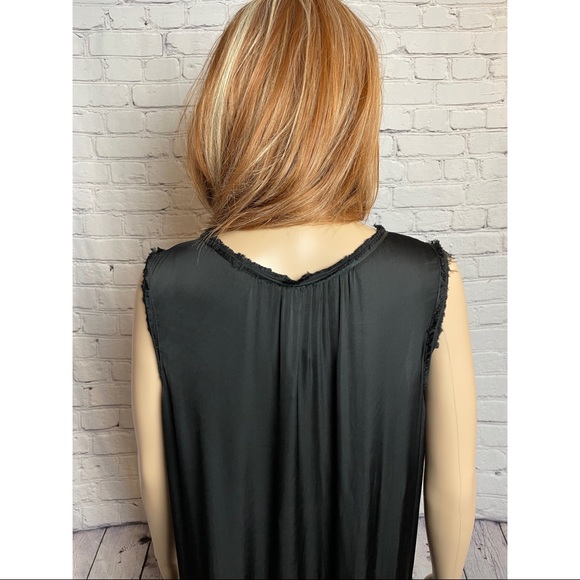 New $390 Raquel Allegra Black Satin Raw Edge DRESS - Picture 8 of 11